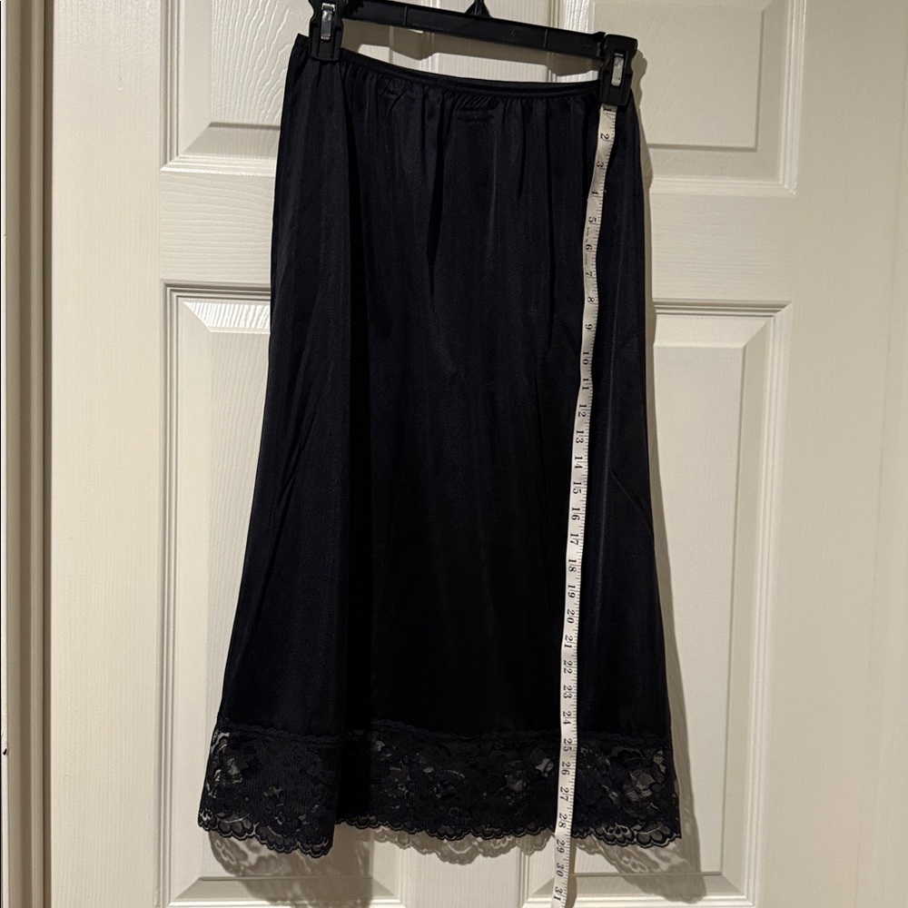 Elegant Black Lace Trim Slip- medium /28 inches in length